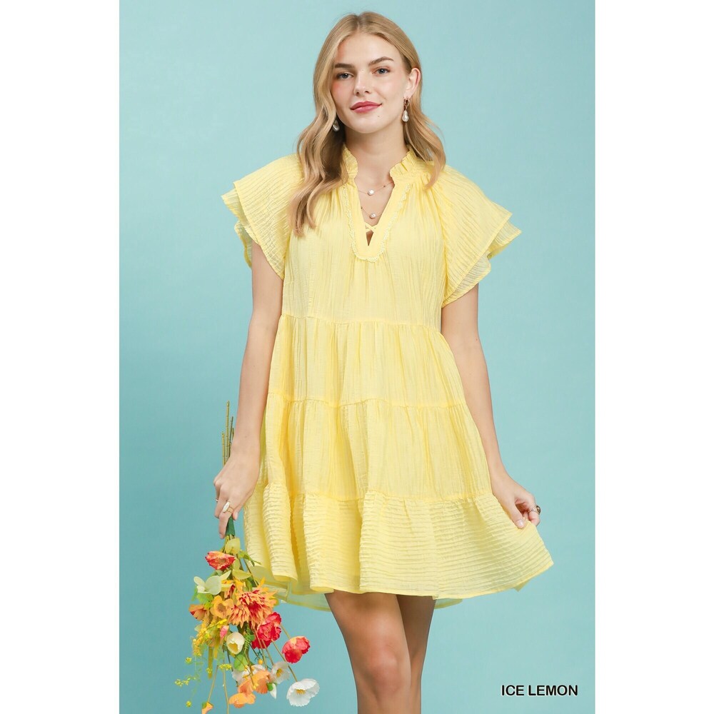 Umgee Tiered Ruffle Sleeve Textured Mini Dress